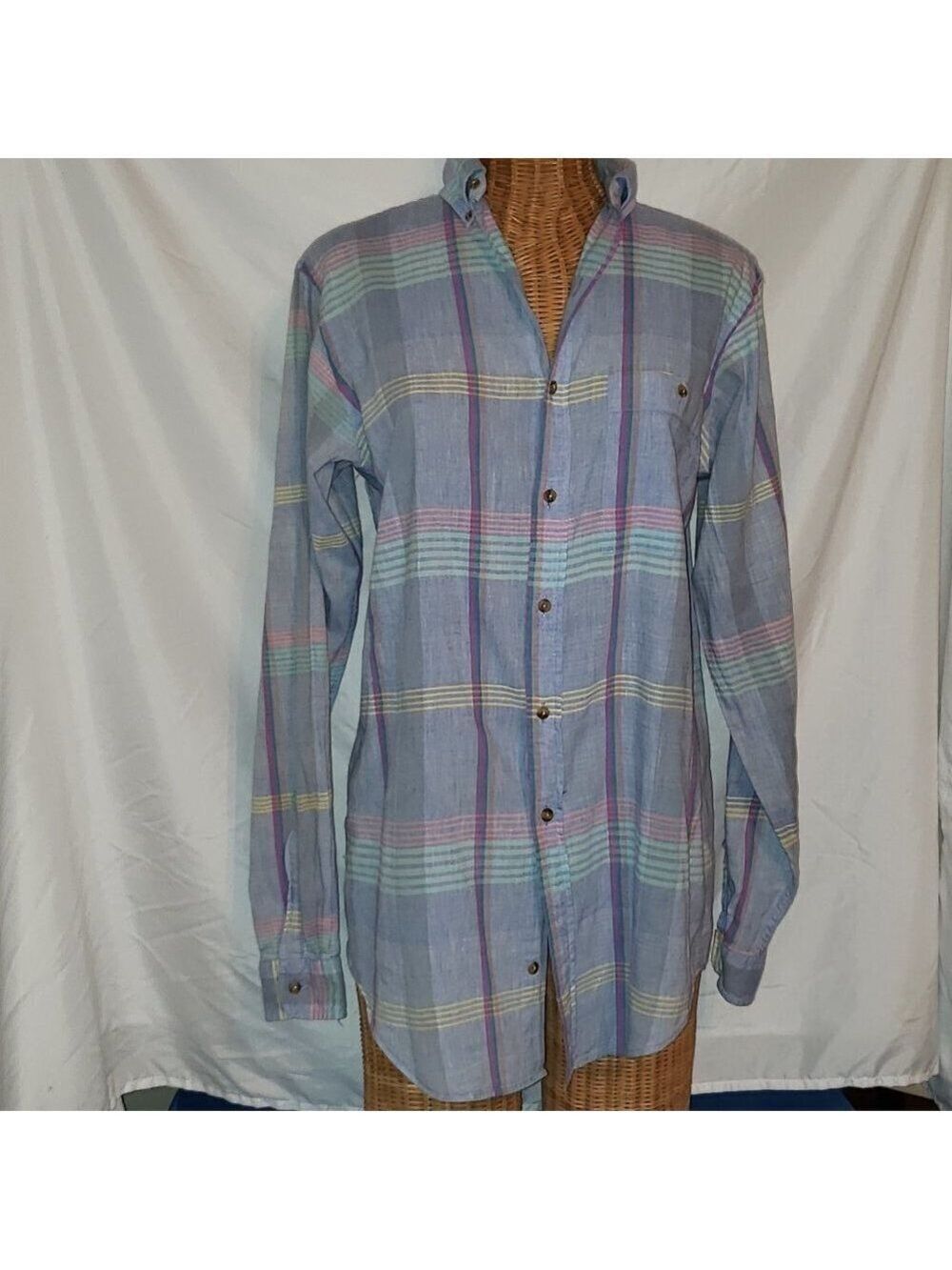 Vintage Men's COLORS BY ALEXANDER JULIAN Madras Plaid Dress Shirt - M - 15-15.5